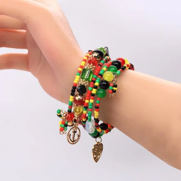 Multicolor bead memory wire bracelet. - Picture 3 of 5